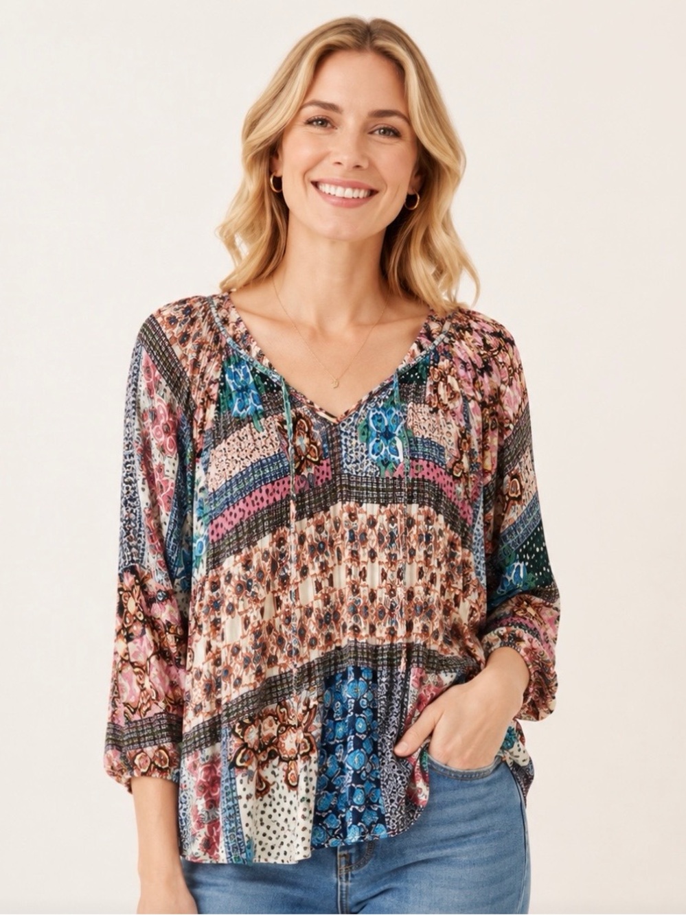Sunny Leigh Colorful Patchwork Blouse